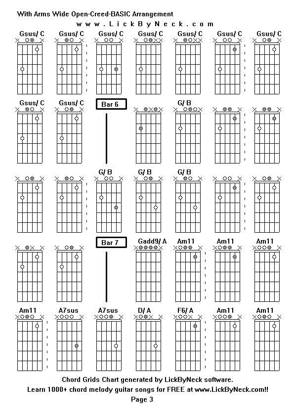 Chord Grids Chart of chord melody fingerstyle guitar song-With Arms Wide Open-Creed-BASIC Arrangement,generated by LickByNeck software.